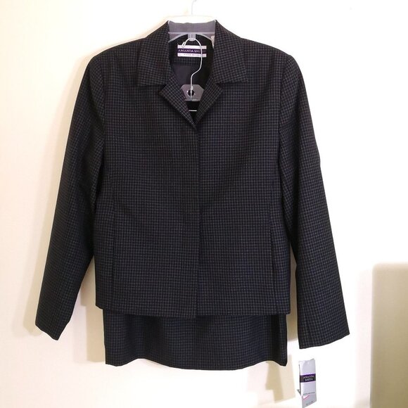 Vintage 90's Amanda Smith 100% Wool Checkered Button Up Blazer and Skirt Suit - Picture 1 of 6